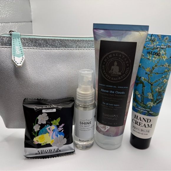 Other - 5 pc Tweak’d by Nature Hair Treatment with Silver Glitter Pouch Beauty Bundle